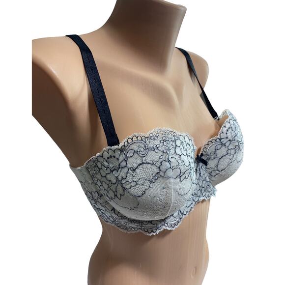 Victoria's Secret Dream Angels Multi-Way Strapless Lace Bra 32DD White Black - Picture 2 of 8